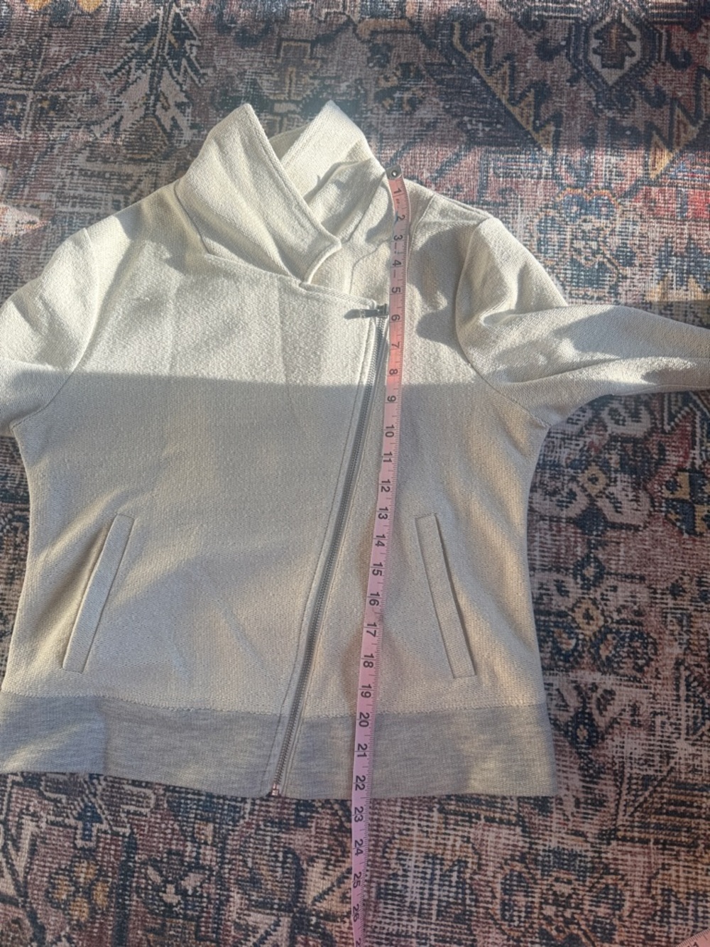 Lou & Grey LOFT Moto Jacket Medium Cream Gray Asymmetrical Zip Knit - Picture 10 of 10